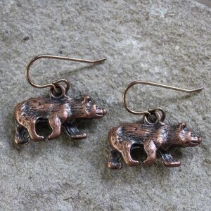 New Bear Earrings Bear Charm Earrings Bear Jewelry Brass Tone Animal Earrings